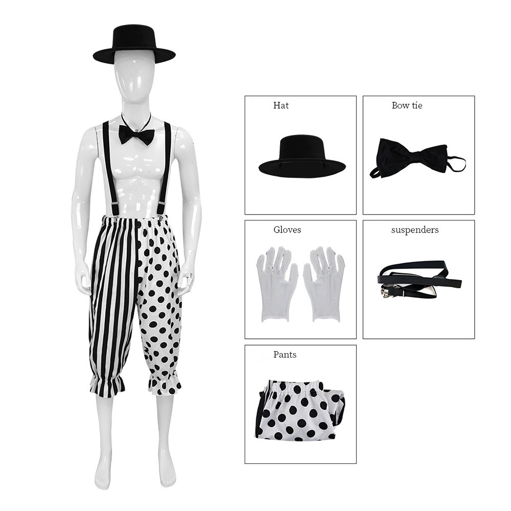 Spooky Clown Retro Circus Mime Costume for Halloween Party Performance-Takerlama