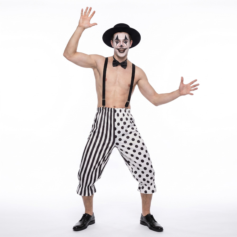 Spooky Clown Retro Circus Mime Costume for Halloween Party Performance-Takerlama