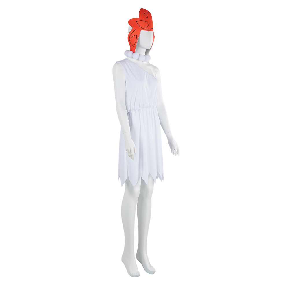 Wilma Flintstone Cosplay Costume White Fancy Dress Necklace Hat Halloween Party In Stock Takerlama