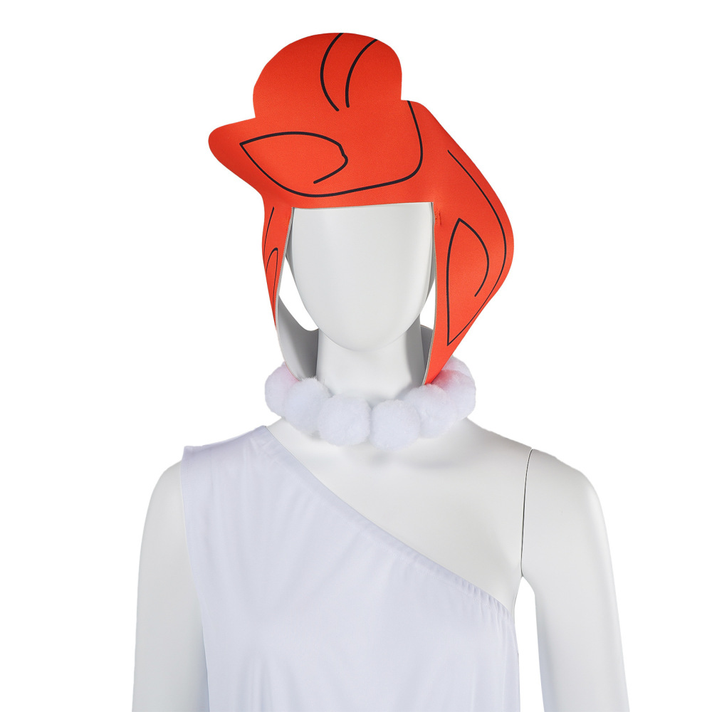 Wilma Flintstone Cosplay Costume White Fancy Dress Necklace Hat Halloween Party In Stock Takerlama