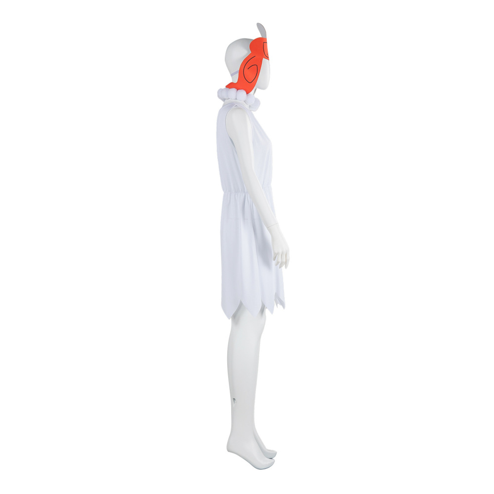 Wilma Flintstone Cosplay Costume White Fancy Dress Necklace Hat Halloween Party In Stock Takerlama