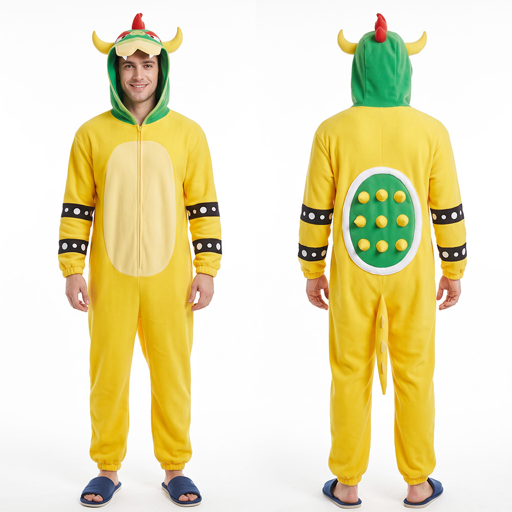 Super Mario Bowser King Koopa Halloween Cosplay Costume Yellow Takerlama