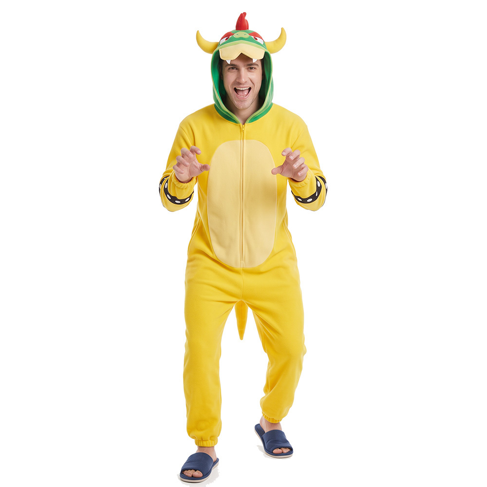 Super Mario Bowser King Koopa Halloween Cosplay Costume Yellow Dinosaur Suit Takerlama