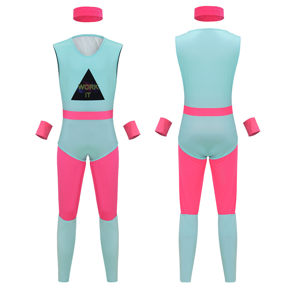 80s Exercise Fitness Costume Mens Gym Instructor Jumpsuit Takerlama