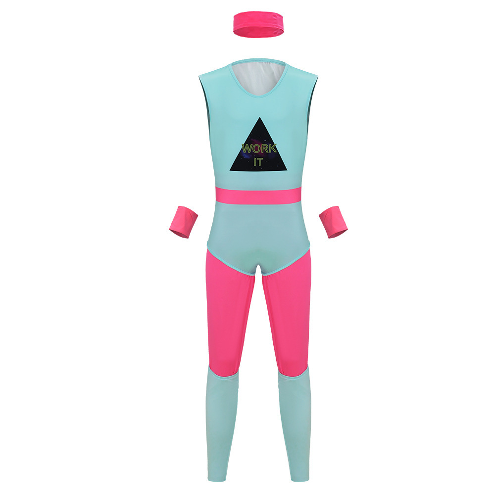 80s Exercise Fitness Costume Mens Gym Instructor Jumpsuit Takerlama