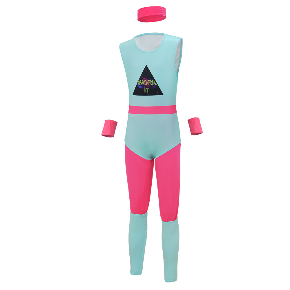 80s Exercise Fitness Costume Mens Gym Instructor Jumpsuit Takerlama