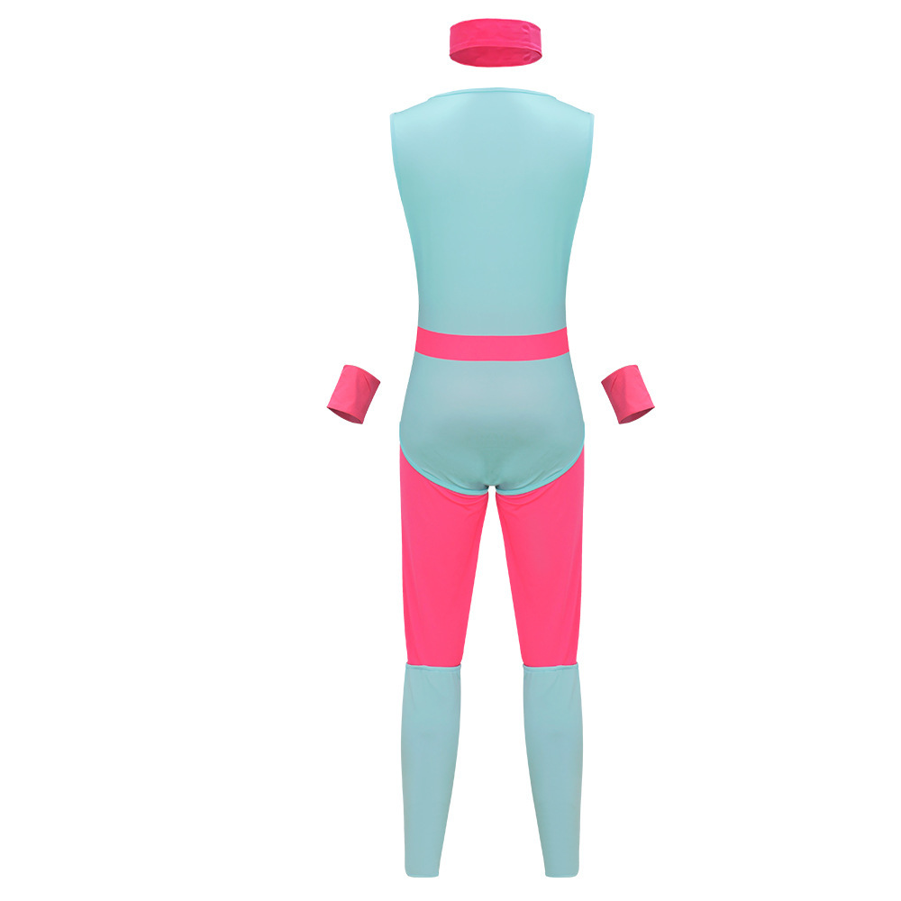 80s Exercise Fitness Costume Mens Gym Instructor Jumpsuit Takerlama