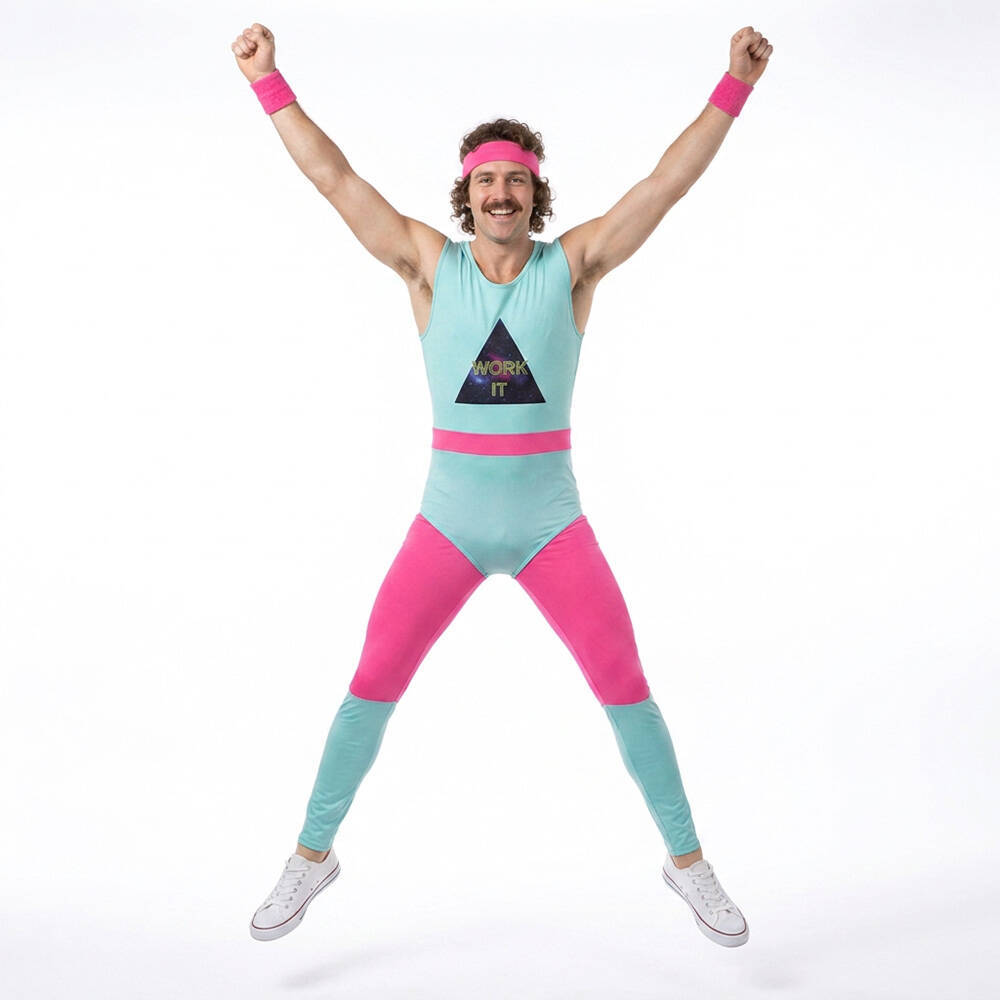 80s Exercise Fitness Costume Mens Gym Instructor Jumpsuit Takerlama