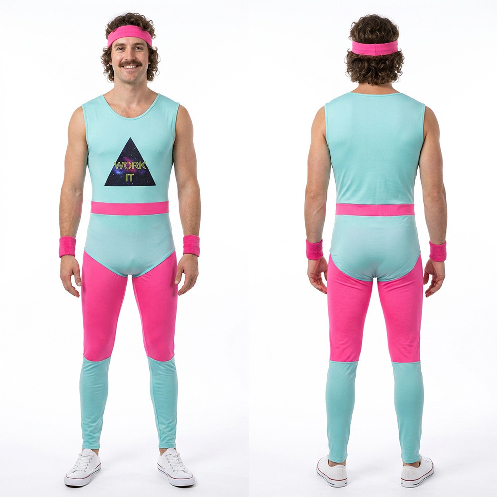 80s Exercise Fitness Costume Mens Gym Instructor Jumpsuit Takerlama