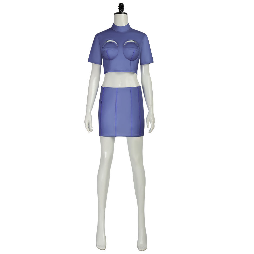 The Fifth 5th Element Zone 2 Stewardess Cosplay Costume Purple Shirt Hat Skirt Takerlama