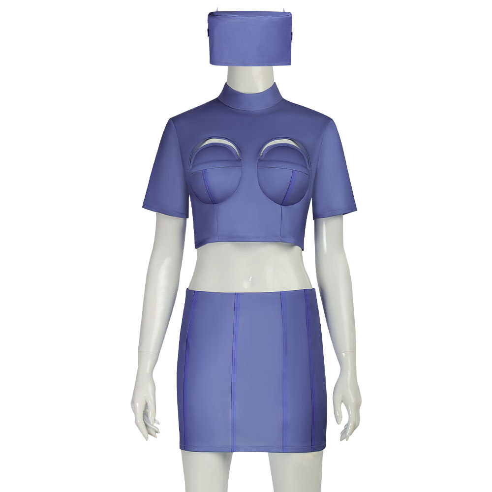 The Fifth 5th Element Zone 2 Stewardess Cosplay Costume Purple Shirt Hat Skirt Takerlama