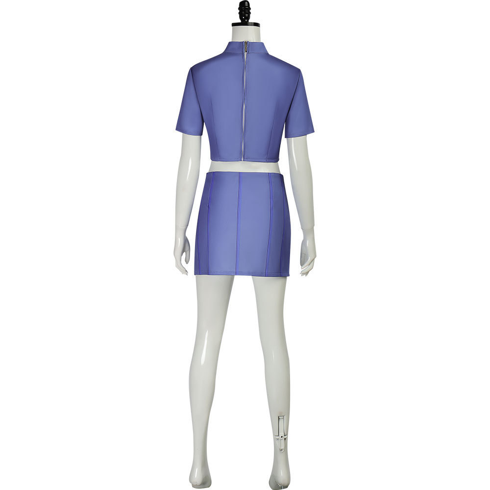 The Fifth 5th Element Zone 2 Stewardess Cosplay Costume Purple Shirt Hat Skirt Takerlama