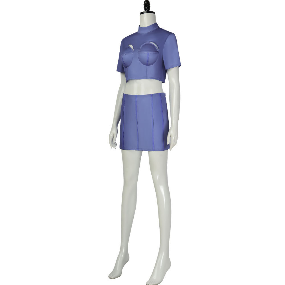 The Fifth 5th Element Zone 2 Stewardess Cosplay Costume Purple Shirt Hat Skirt Takerlama