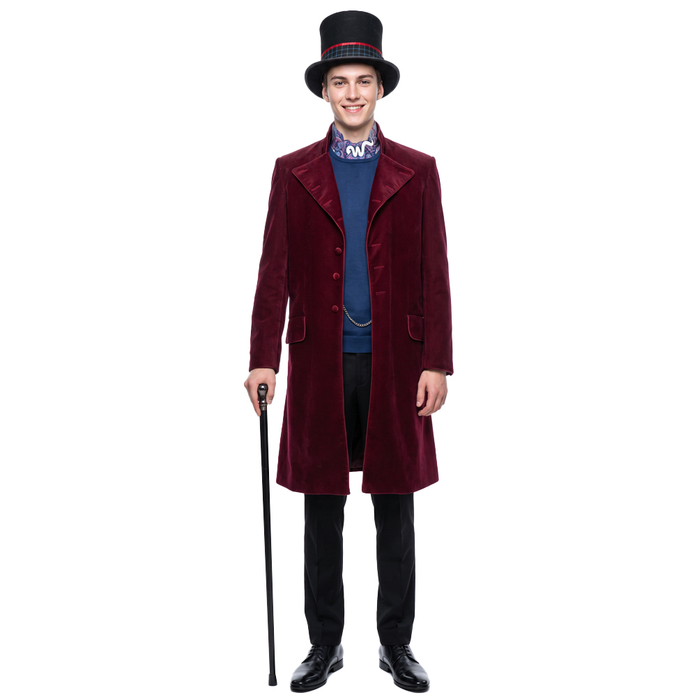 Wonka 2023 Charlie and the Chocolate Factory Willy Wonka Halloween Red Cosplay Costume Hat Timothee Chalamet Suit