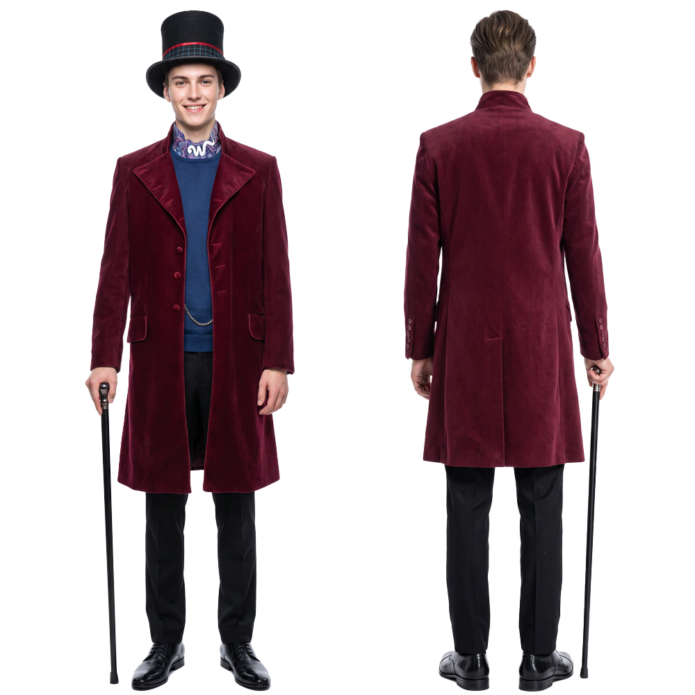 Wonka 2023 Charlie and the Chocolate Factory Willy Wonka Halloween Red Cosplay Costume Hat Timothee Chalamet Suit