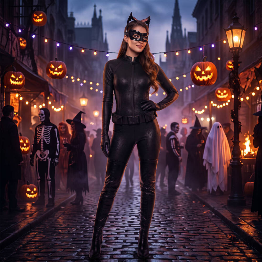 Cat Selina Kyle Anne Hathaway Halloween Women Cosplay Costume Eye Mask Black Takerlama