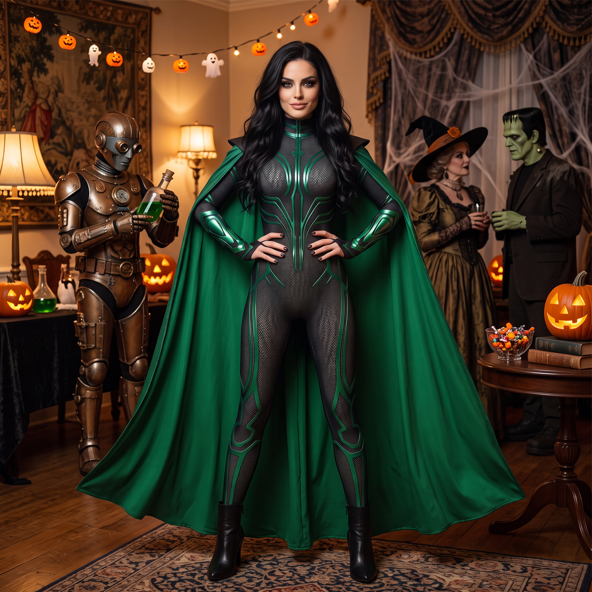 thor core 2009パストラーナレプリカジャージ Thor: Ragnarok Hela Halloween Cosplay Costume Green Jumpsuit Cloak