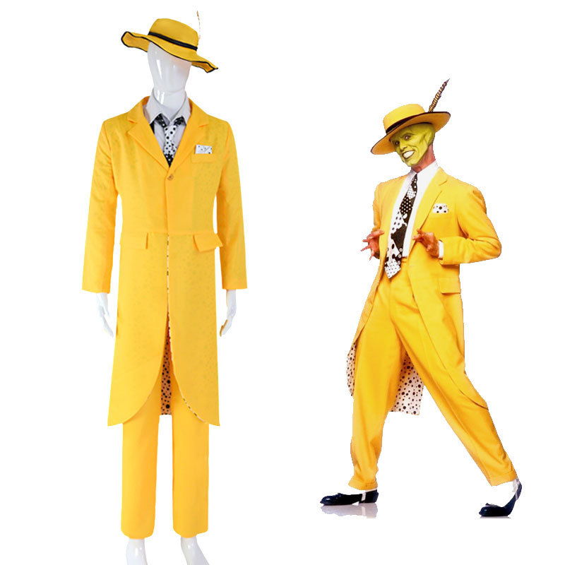 The Mask Halloween Costume Jim Carrey Men Yellow Coat Hat Pants Takerlama In Stock