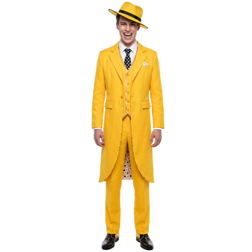 The Mask Halloween Costume Jim Carrey Men Yellow Coat Hat Pants Takerlama In Stock Kids Adult