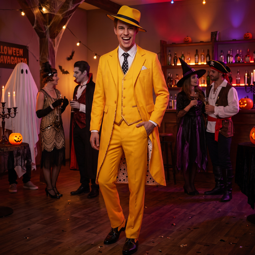 The Mask Halloween Costume Jim Carrey Men Yellow Coat Hat Pants Takerlama In Stock Kids Adult
