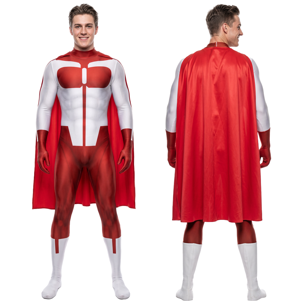 Invincible Omni-Man Cosplay Costume Superhero Nolan Grayson Red Jumpsuit Cloak Takerlama In Stock