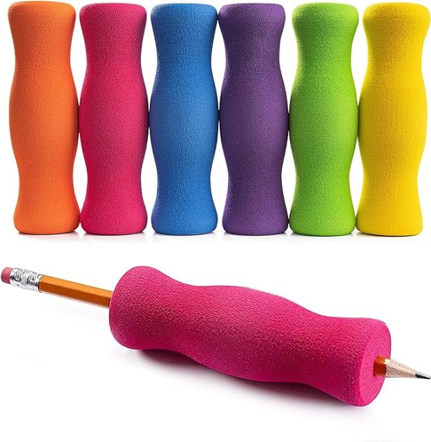 Long Foam Pencil Grips for Kids and Adults Colorful, Cushioned Holders for Handwriting, Drawing, Coloring | Ergonomic Right or Left-Handed Use | Reusable (6)