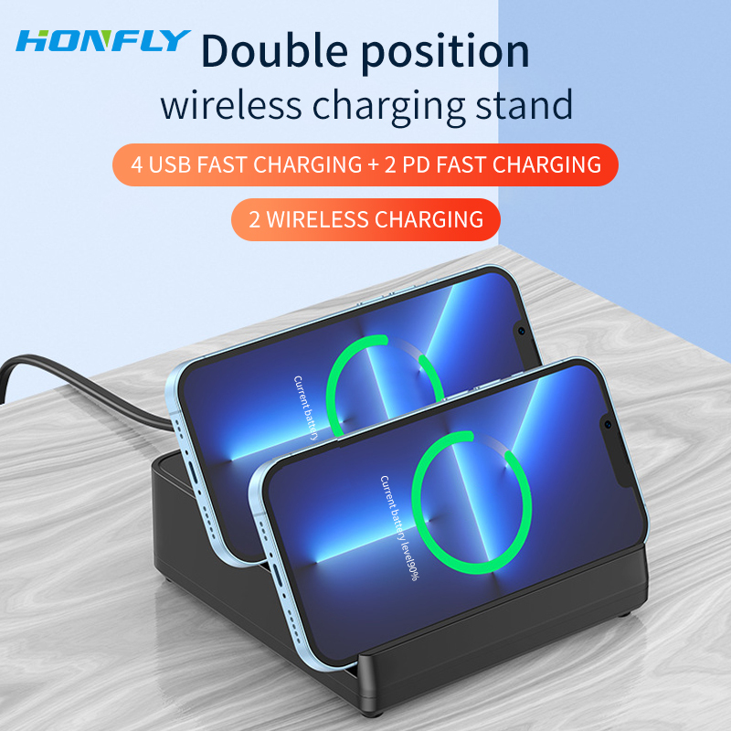 Honfly 65W PD super fast charging multi-port portable charging station dual position wireless charger 110W high power charger