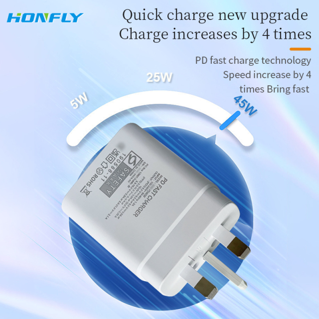 Honfly sell well fast charging plug US EU UK 45w pd super fast charge plug type c for samsung s22 charger usb c power adaptor