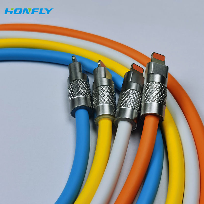 Honfly 6A 120W Liquid Silicone Cord Super Fast Charge zinc alloy ios mobile phone data cable For Xiaomi for Huawei for Samsung