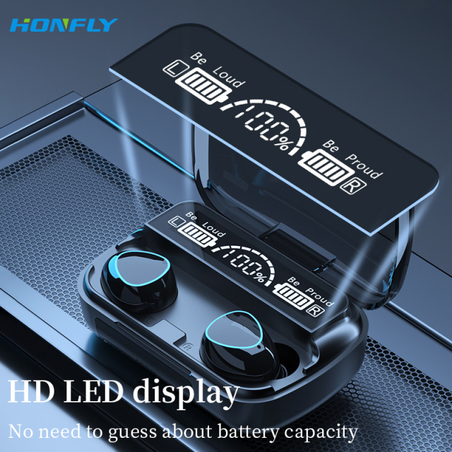 Honfly High Quality Gaming Travel Portable LED Display Earbuds E-Sports Gaming Sports Running Bluetooth Headset