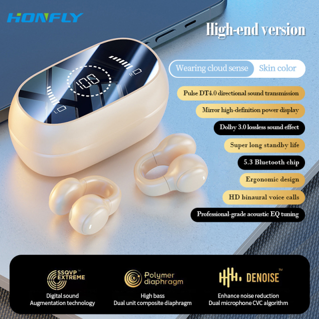 Honfly High Quality M47 ear clip sports headphones wireless Bluetooth bone conduction non-ear painless tws digital display Bluetooth headphones