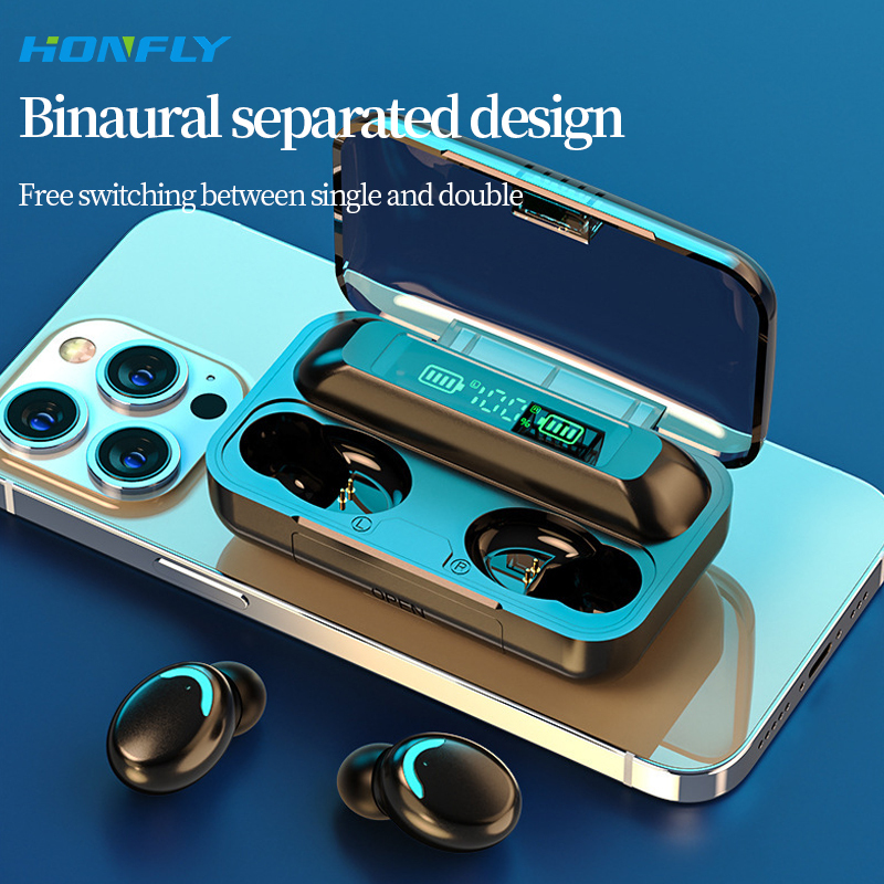 Honfly Best-selling wireless blue-ear mobile phone F9 TWS wireless earbuds in-ear headphones with battery display