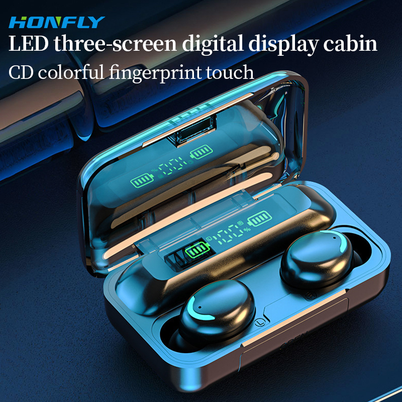 Honfly Best-selling wireless blue-ear mobile phone F9 TWS wireless earbuds in-ear headphones with battery display