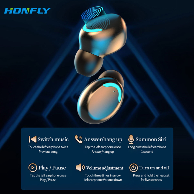 Honfly Best-selling wireless blue-ear mobile phone F9 TWS wireless earbuds in-ear headphones with battery display