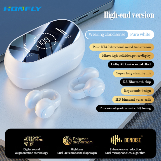 Honfly High Quality M47 ear clip sports headphones wireless Bluetooth bone conduction non-ear painless tws digital display Bluetooth headphones