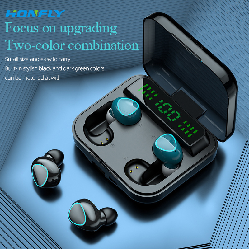 Honfly high-quality double wireless LED five-display earphones LED two pairs of four earphones with charging compartment couple Bluetooth earphones