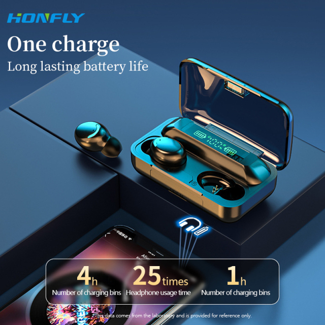 Honfly Best-selling wireless blue-ear mobile phone F9 TWS wireless earbuds in-ear headphones with battery display