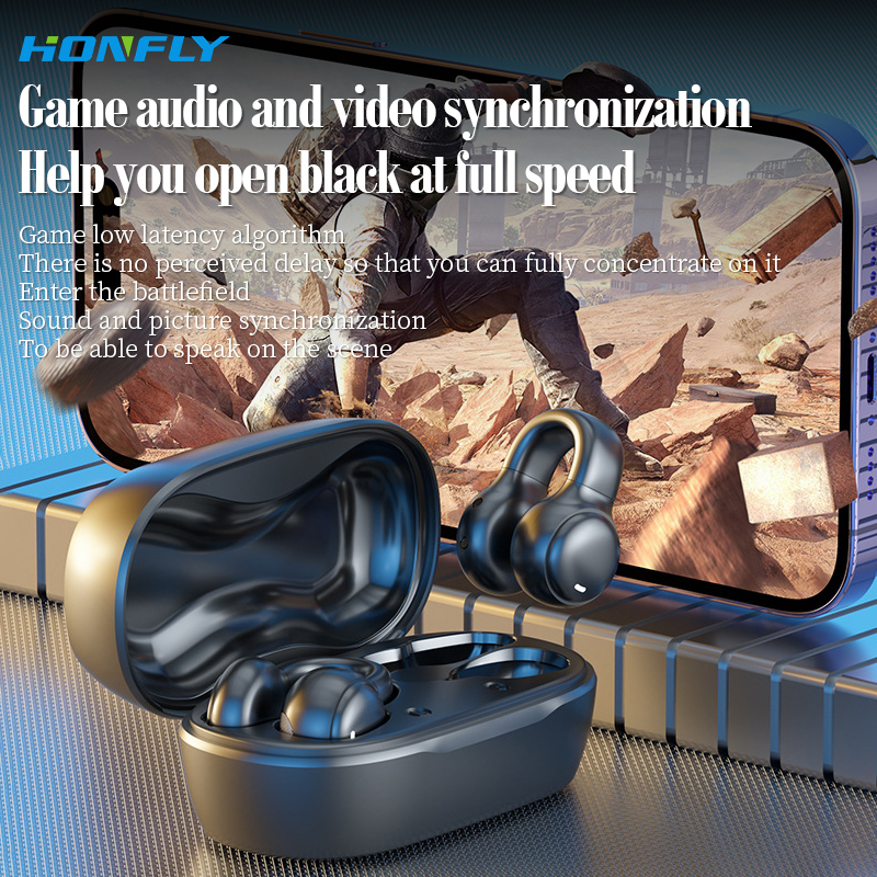 Honfly High Quality M47 ear clip sports headphones wireless Bluetooth bone conduction non-ear painless tws digital display Bluetooth headphones