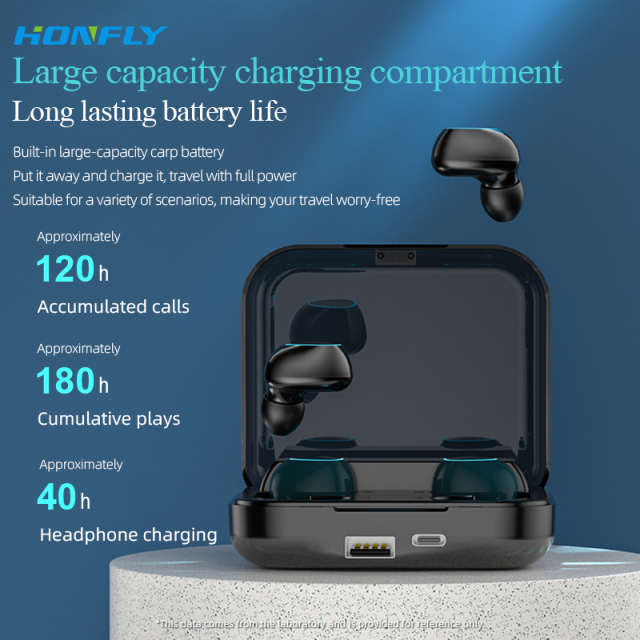 Honfly high-quality double wireless LED five-display earphones LED two pairs of four earphones with charging compartment couple Bluetooth earphones