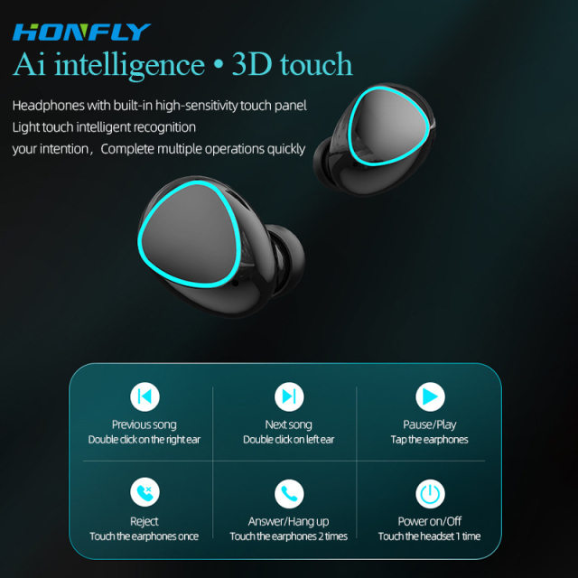 Honfly high-quality double wireless LED five-display earphones LED two pairs of four earphones with charging compartment couple Bluetooth earphones