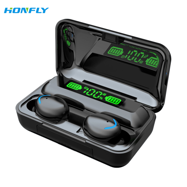 Honfly Best-selling wireless blue-ear mobile phone F9 TWS wireless earbuds in-ear headphones with battery display