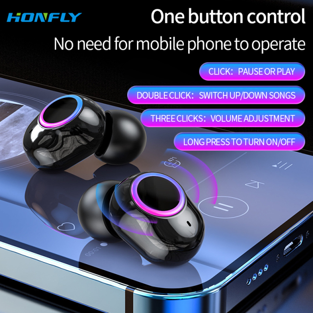 Honfly F8 wireless Bluetooth headset mini TWS in-ear digital display with power display low latency noise reduction touch stereo