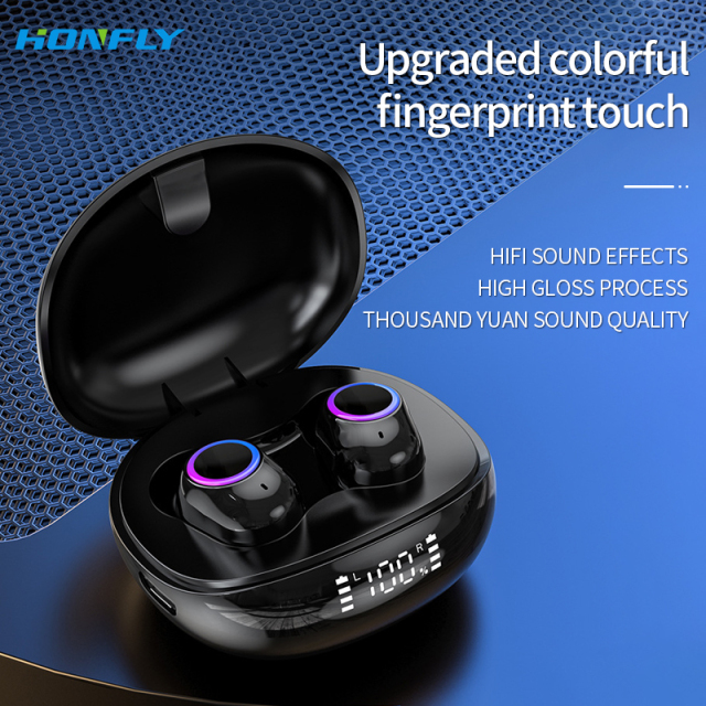 Honfly F8 wireless Bluetooth headset mini TWS in-ear digital display with power display low latency noise reduction touch stereo