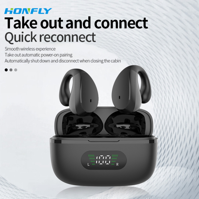 Honfly R12 ear clip bluetooth headset super long battery life 5.3 low power consumption noise reduction bone conduction headset