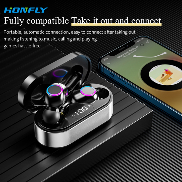 Honfly F12 wireless Bluetooth smart earphones TWS metal shell sports earphones touch noise reduction true wireless stereo