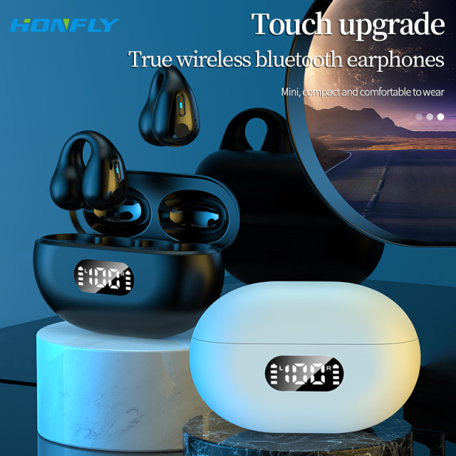 Honfly R15 bone conduction ear clip-on headphones are painless and painless to wear, 5.2 noise-cancelling wireless Bluetooth headphones