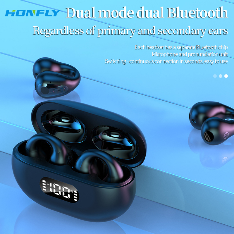 Honfly R15 bone conduction ear clip-on headphones are painless and painless to wear, 5.2 noise-cancelling wireless Bluetooth headphones
