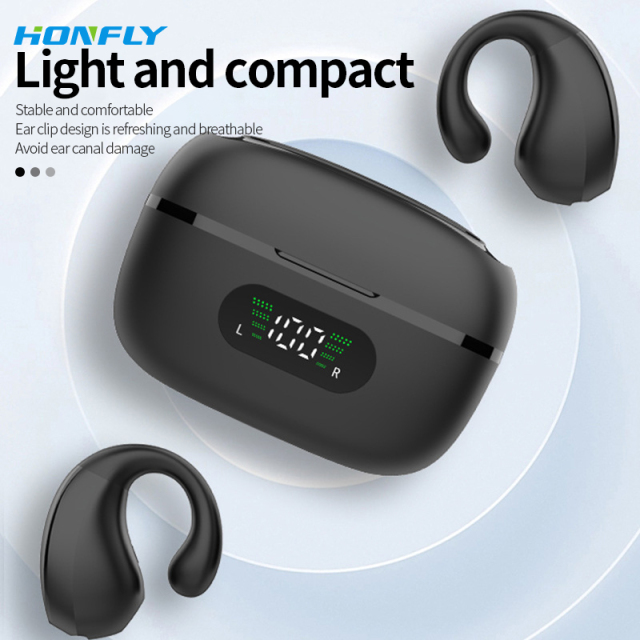 Honfly R12 ear clip bluetooth headset super long battery life 5.3 low power consumption noise reduction bone conduction headset