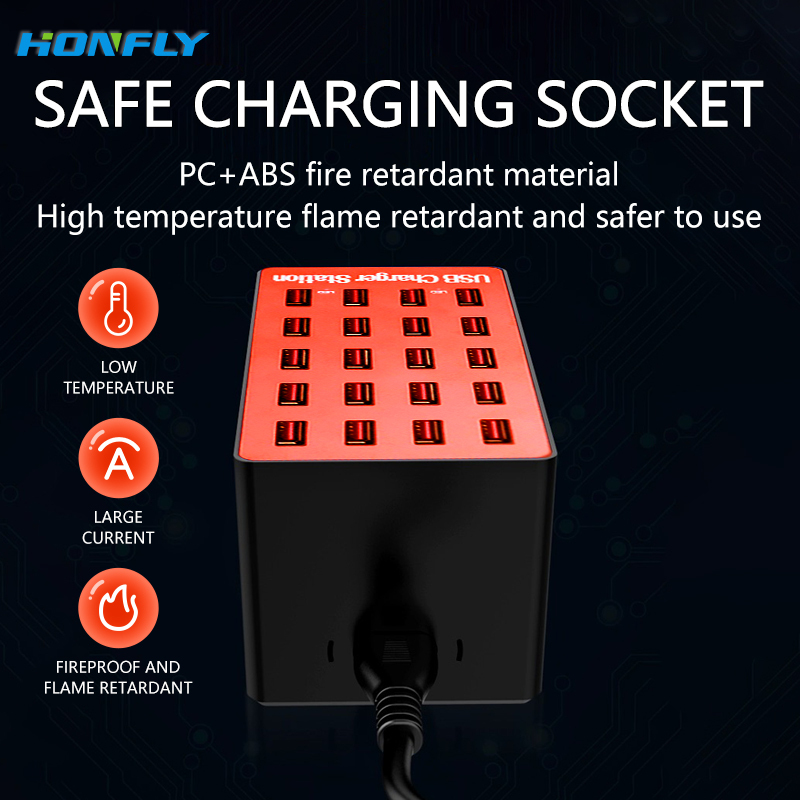 Honfly 40-Port USB charging station portable 5V 40A usb 200W High Power Charging Station Multi-port charger multiple devices