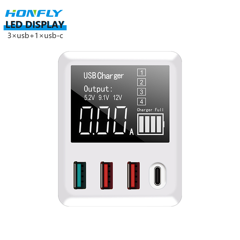 Honfly Travel Charger Intelligent display 40W usb multi charger  For Use QC3.0 fast charge type c for mobile phones Charger